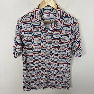 Molson Canadian Men M All Over Print Button Up Hawaiian Shirt Short Sleeve